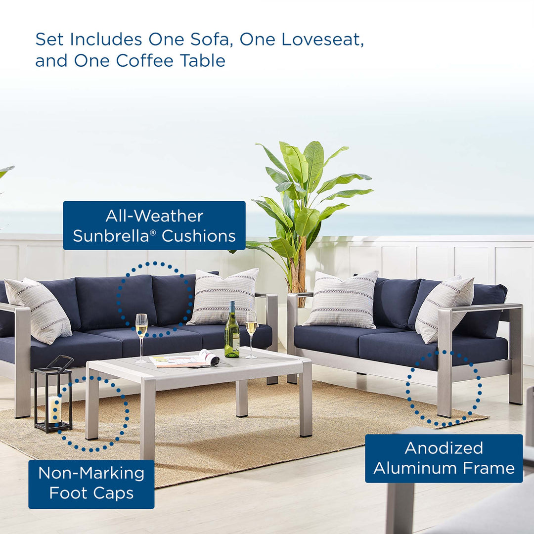 Seaside 3 Piece Sunbrella® Fabric Outdoor Patio Aluminum Set