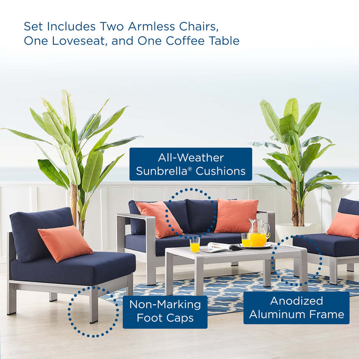 Seaside 4 Piece Sunbrella® Fabric Outdoor Patio Aluminum Set