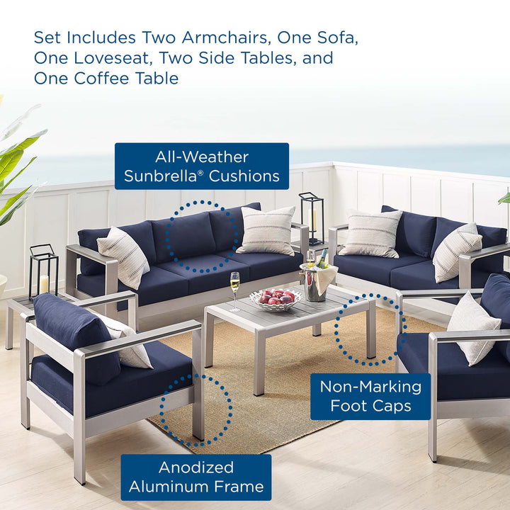 Seaside 7 Piece Sunbrella® Fabric Outdoor Patio Aluminum Set