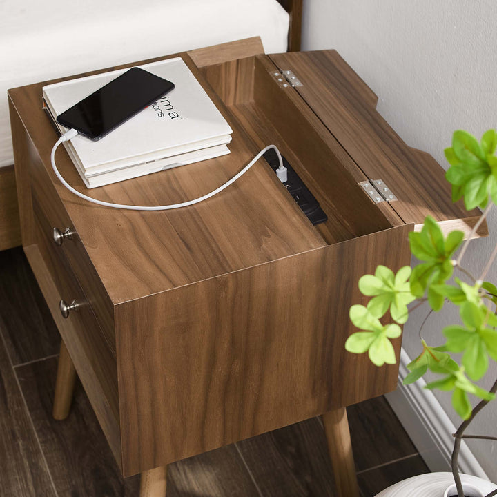 Echo Walnut Nightstand With USB Ports