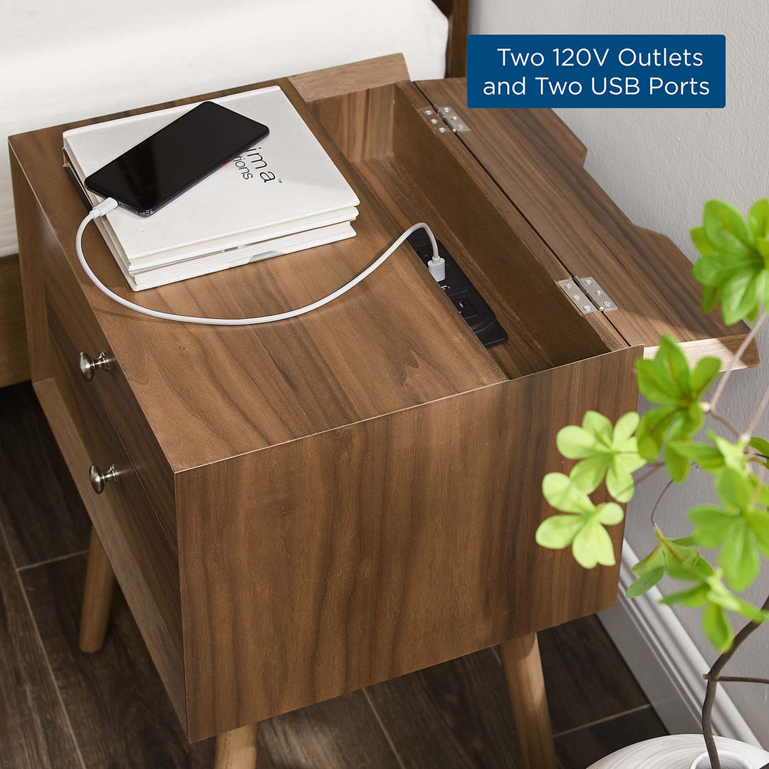 Echo Walnut Nightstand With USB Ports