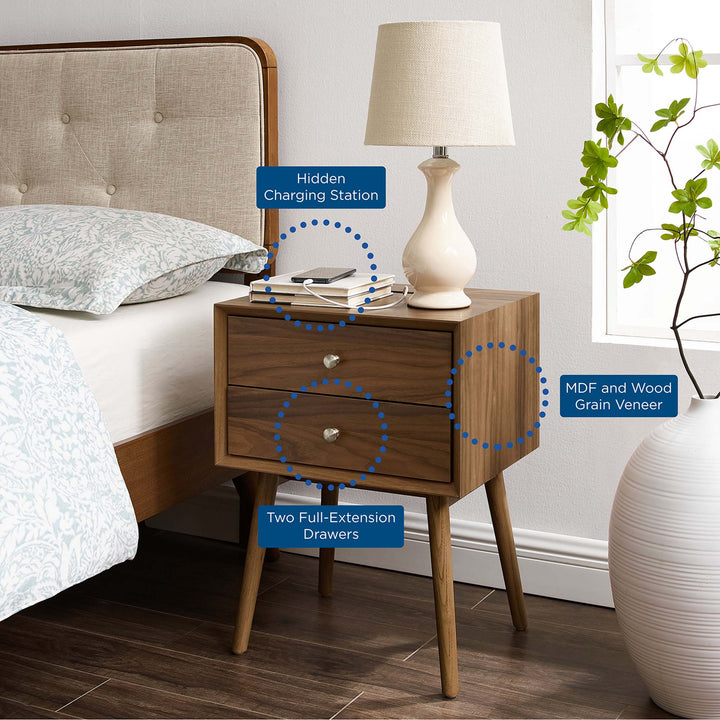 Echo Walnut Nightstand With USB Ports