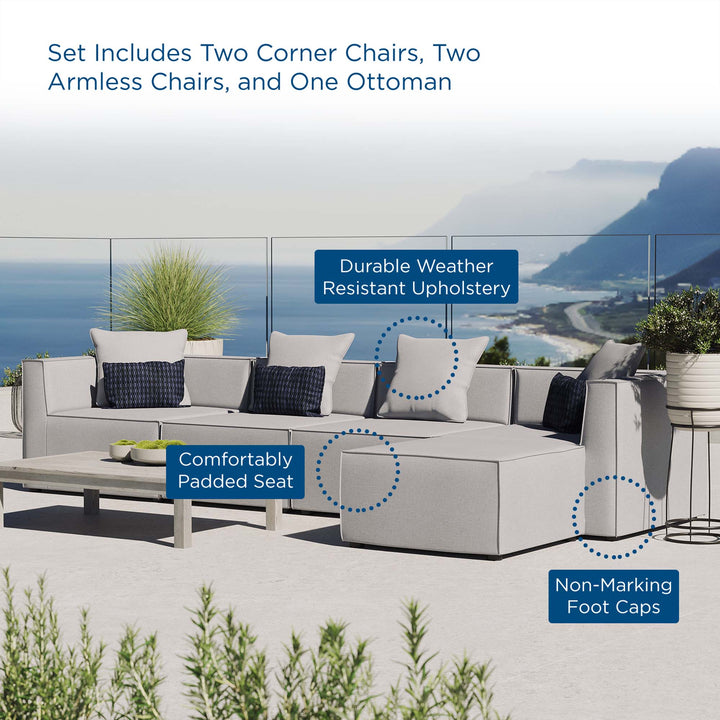 Seaside 5-Piece Outdoor Patio Upholstered Sectional Sofa