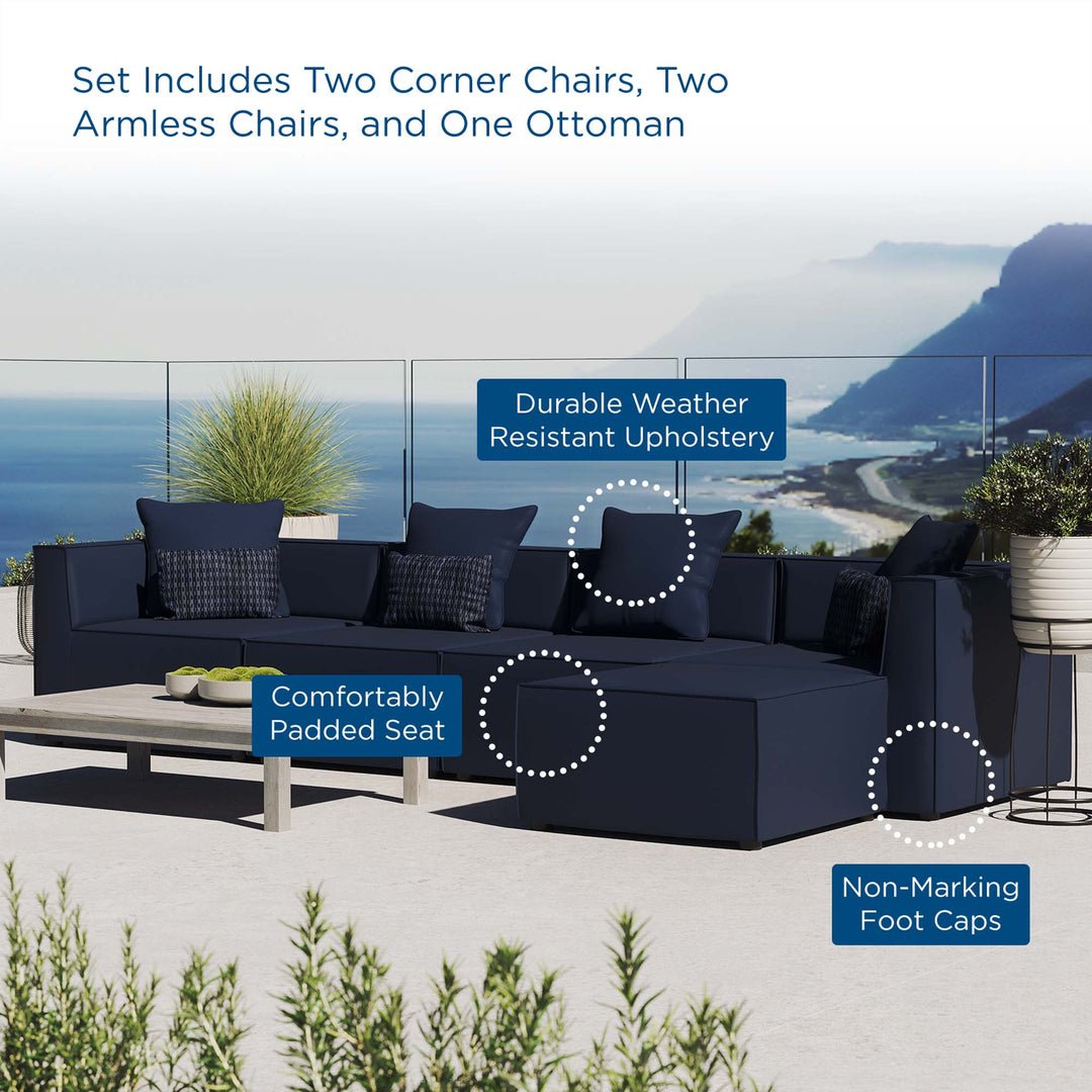 Seaside 5-Piece Outdoor Patio Upholstered Sectional Sofa