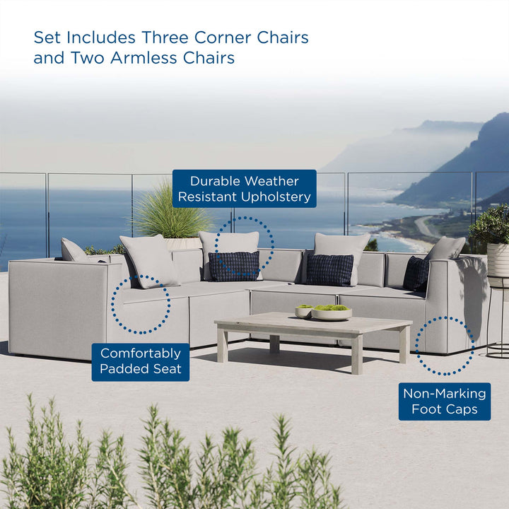 Saratoga 5-Piece Outdoor Patio Upholstered Sectional Sofa