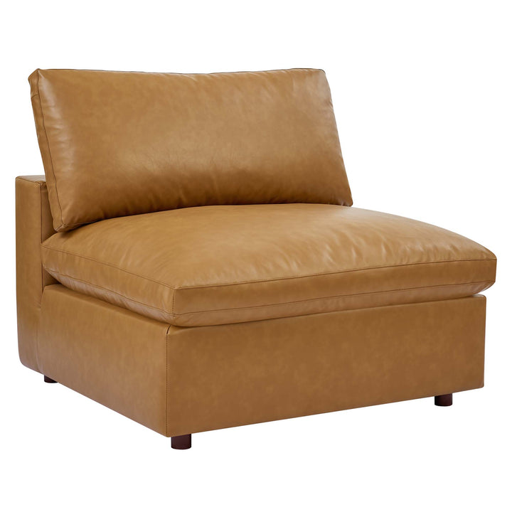 Cozy Down Filled Overstuffed Vegan Leather Armless Chair