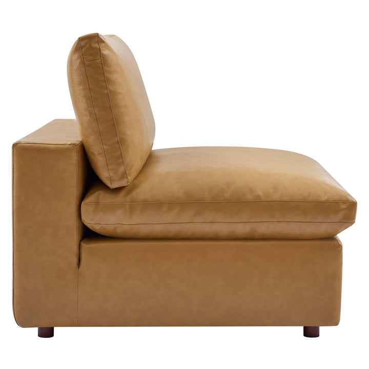 Cozy Down Filled Overstuffed Vegan Leather Armless Chair