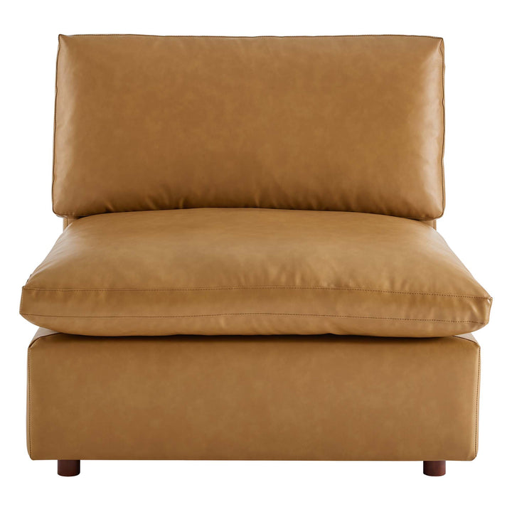 Cozy Down Filled Overstuffed Vegan Leather Armless Chair