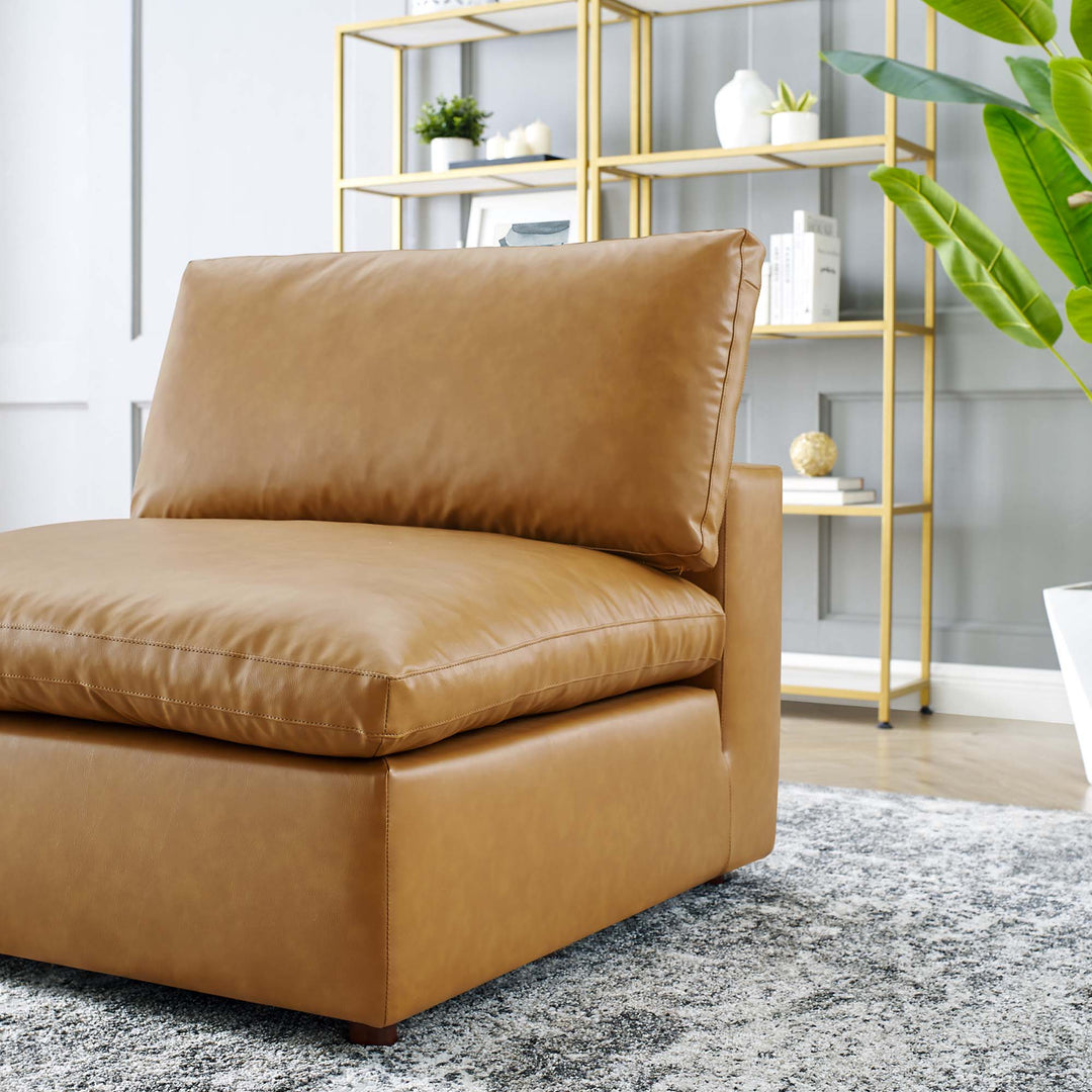 Cozy Down Filled Overstuffed Vegan Leather Armless Chair