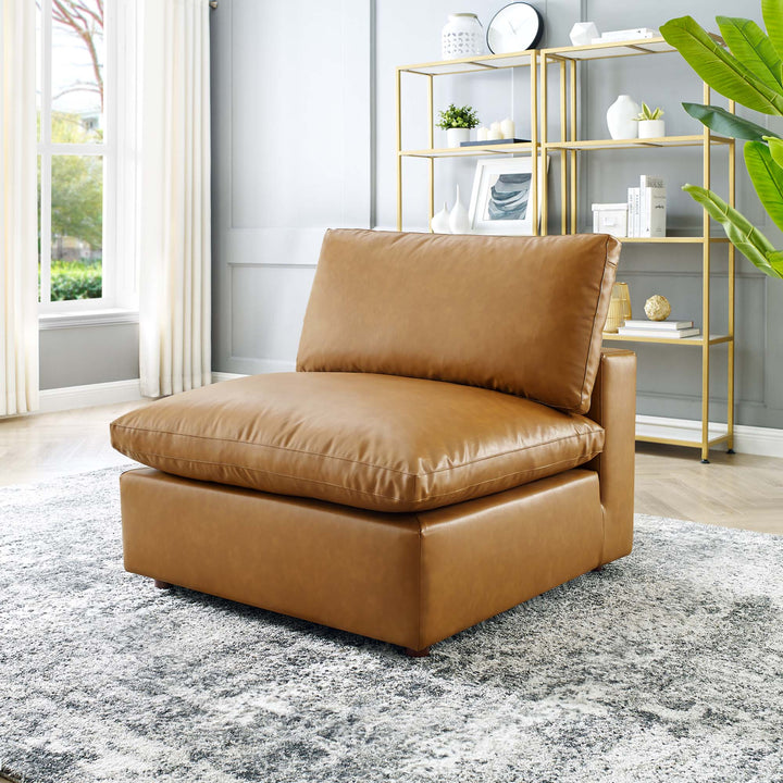 Cozy Down Filled Overstuffed Vegan Leather Armless Chair