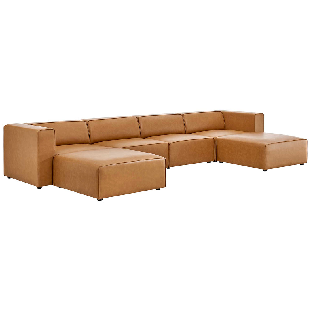 Mingle 4-Piece Faux Leather Sofa and 2 Ottomans Set