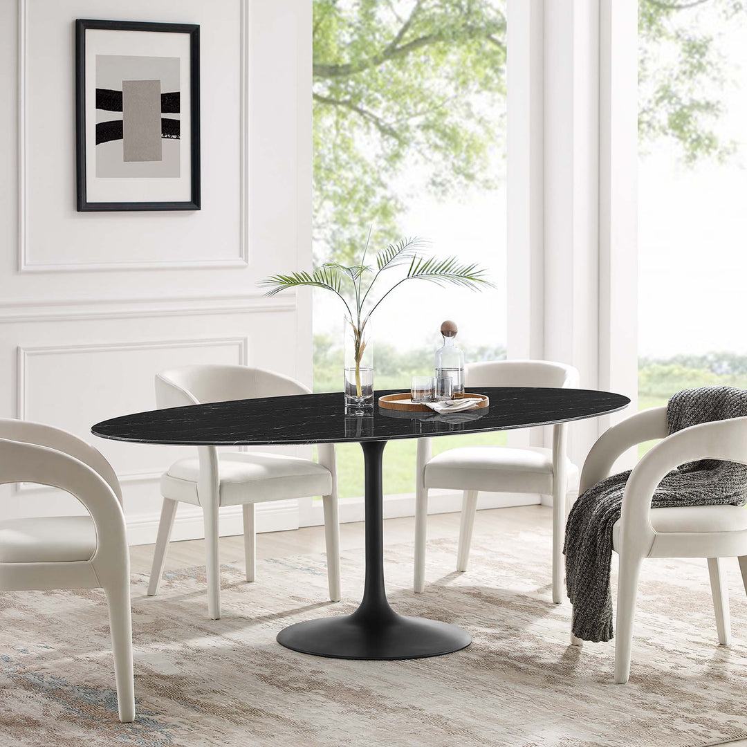 Lace 78" Oval Artificial Marble Dining Table