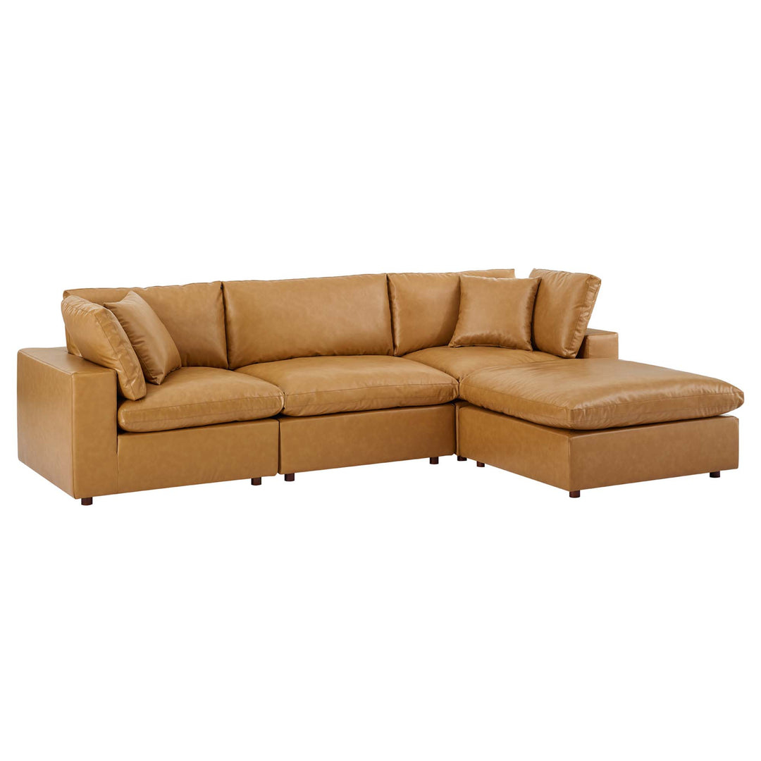 Cavern 4-Piece Down Filled Overstuffed Vegan Leather Sectional Sofa