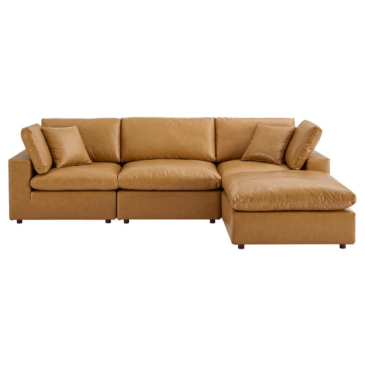 Cavern 4-Piece Down Filled Overstuffed Vegan Leather Sectional Sofa