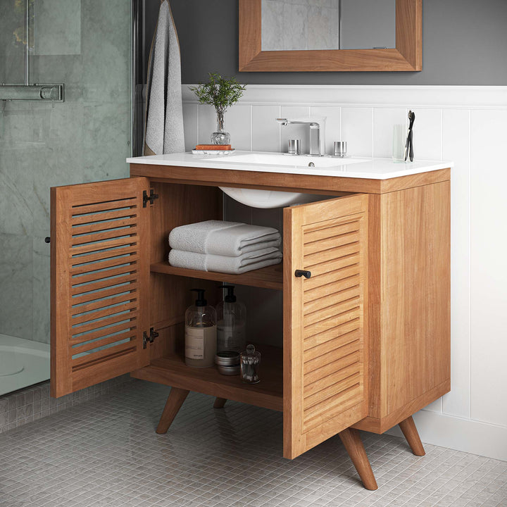 Bristol 36" Teak Wood Bathroom Vanity Cabinet