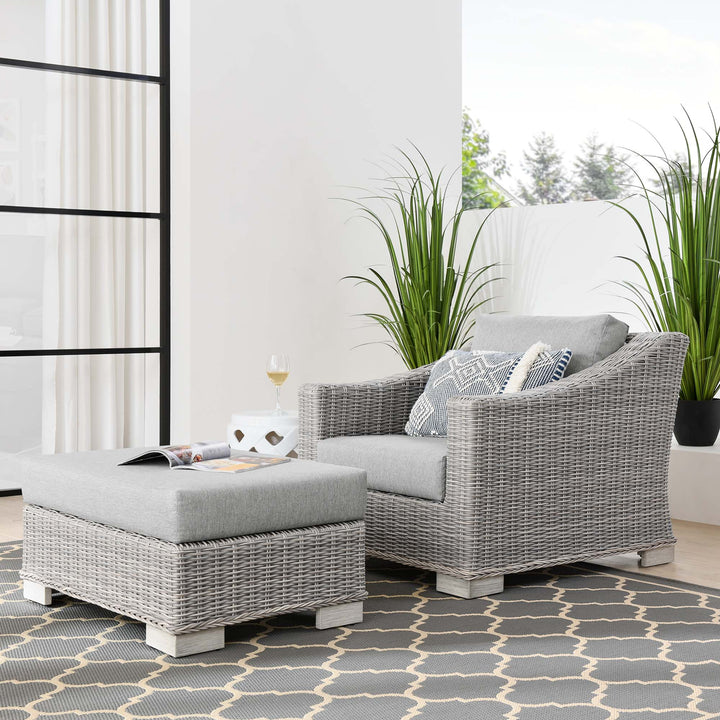 Carter 2-Piece Outdoor Patio Wicker Rattan Armchair and Ottoman Set