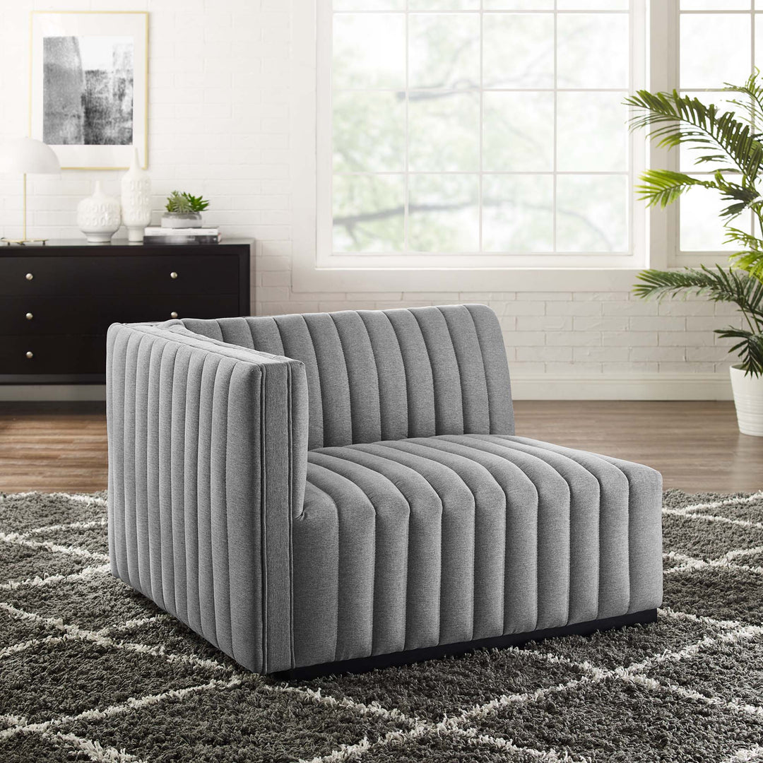 Chic Corner Channel Tufted Upholstered Fabric Left-Arm Chair