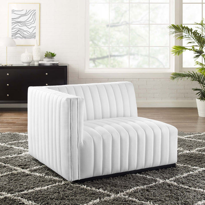 Chic Corner Channel Tufted Upholstered Fabric Left-Arm Chair