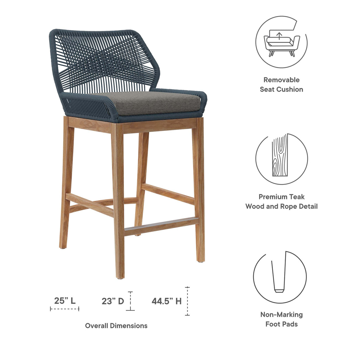 Wavecrest Outdoor Patio Teak Wood Bar Stool