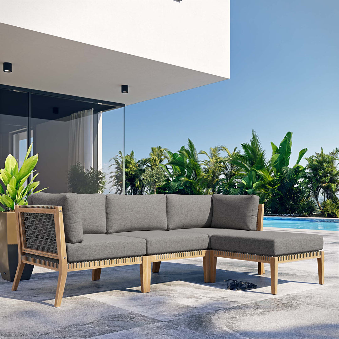 Coastal 4-Piece Outdoor Patio Teak Wood Sectional Sofa