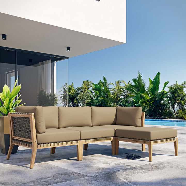 Coastal 4-Piece Outdoor Patio Teak Wood Sectional Sofa