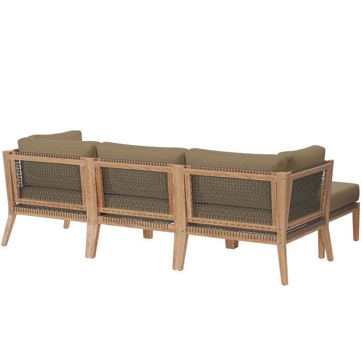 Coastal 4-Piece Outdoor Patio Teak Wood Sectional Sofa