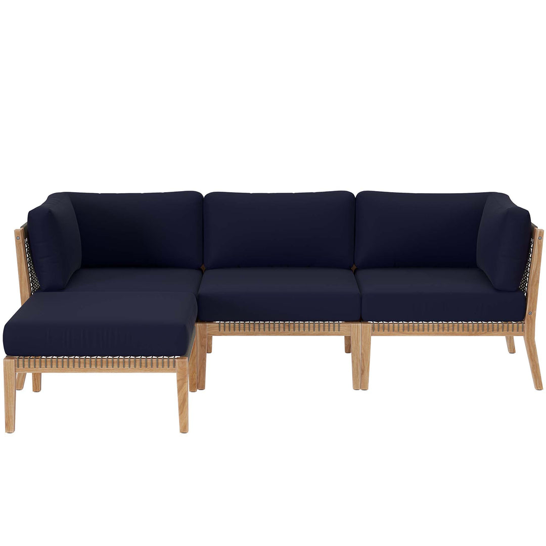 Coastal 4-Piece Outdoor Patio Teak Wood Sectional Sofa