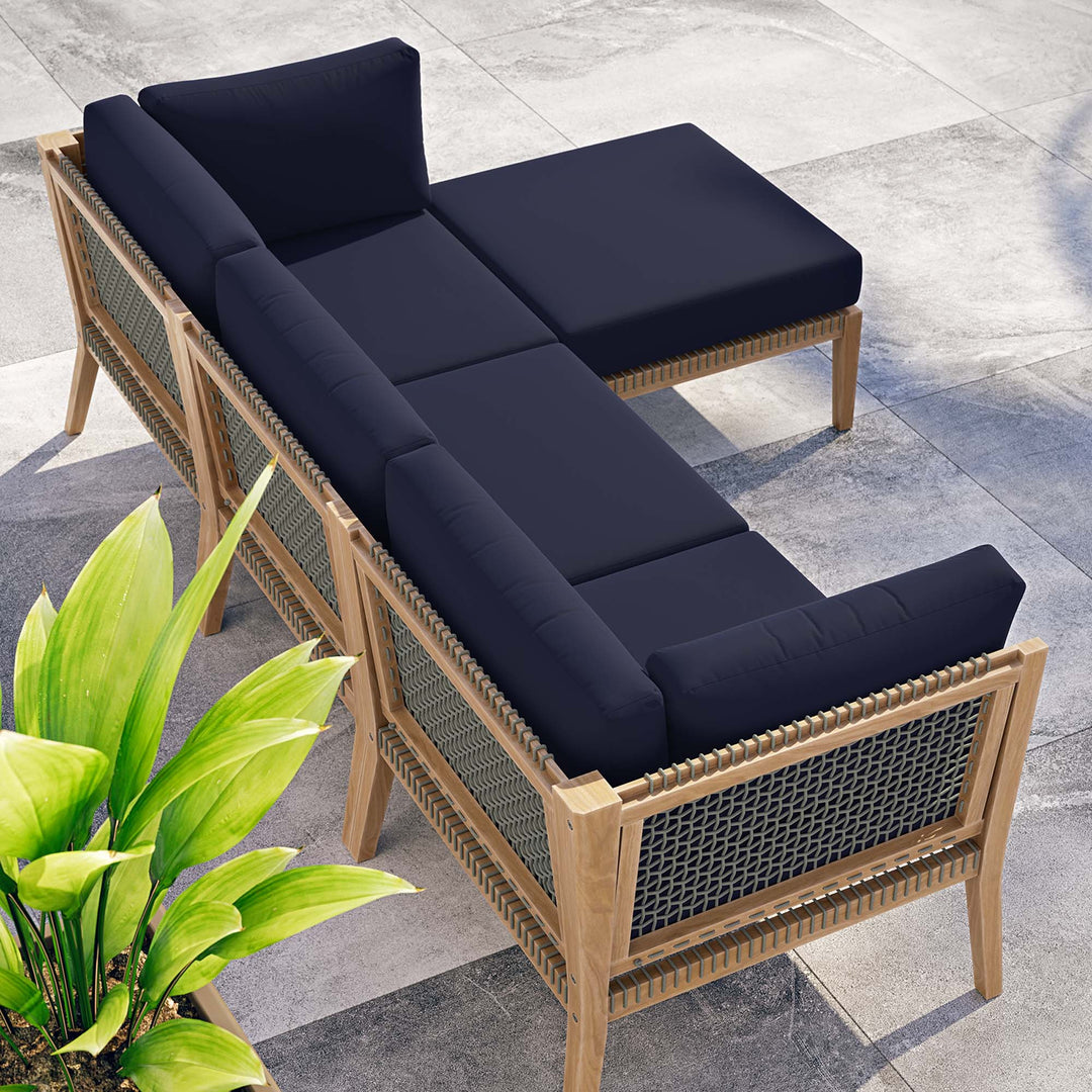 Coastal 4-Piece Outdoor Patio Teak Wood Sectional Sofa