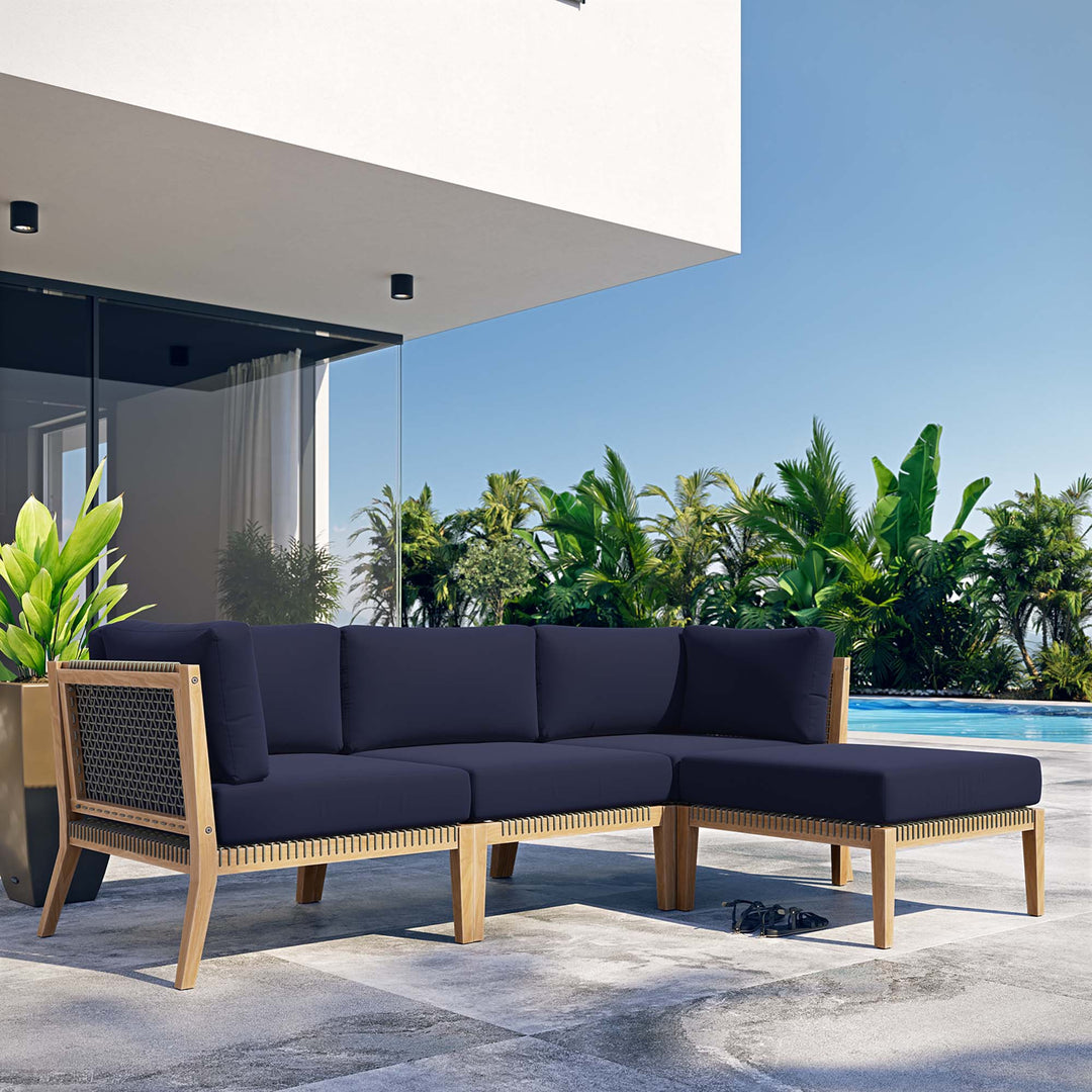 Coastal 4-Piece Outdoor Patio Teak Wood Sectional Sofa