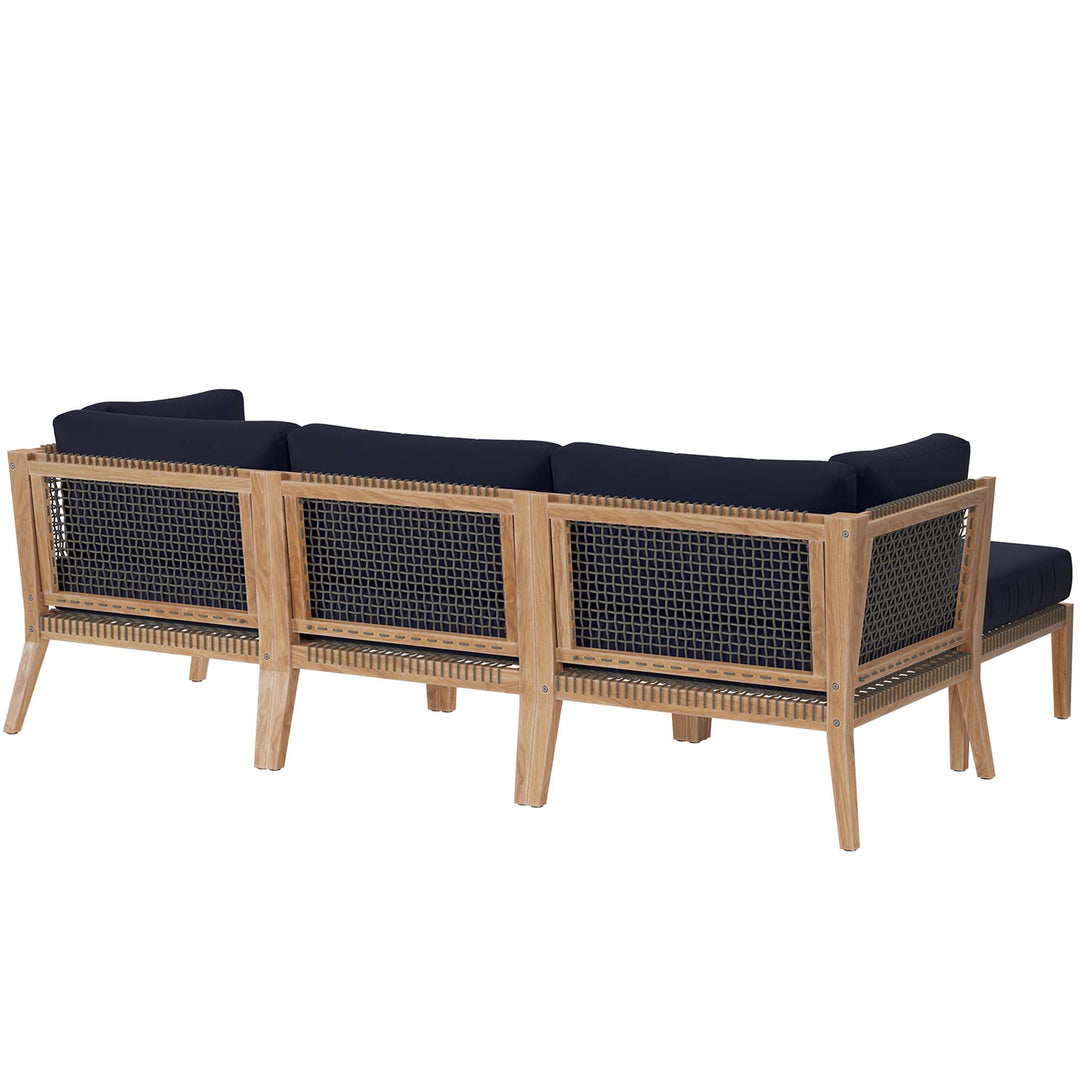 Coastal 4-Piece Outdoor Patio Teak Wood Sectional Sofa