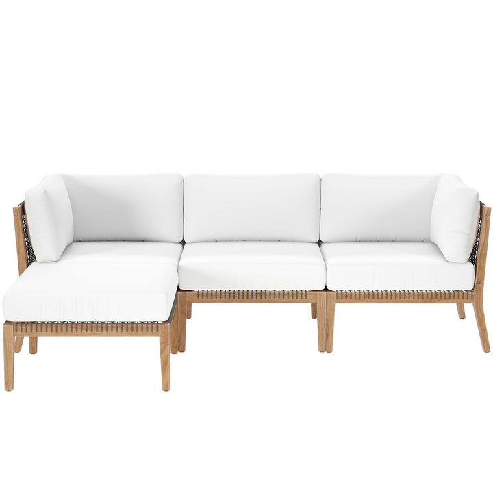 Coastal 4-Piece Outdoor Patio Teak Wood Sectional Sofa