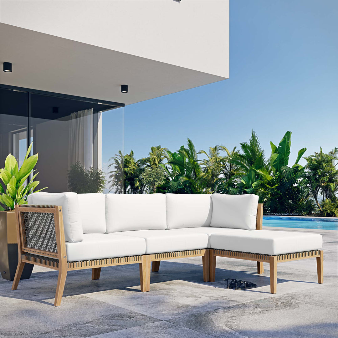 Coastal 4-Piece Outdoor Patio Teak Wood Sectional Sofa