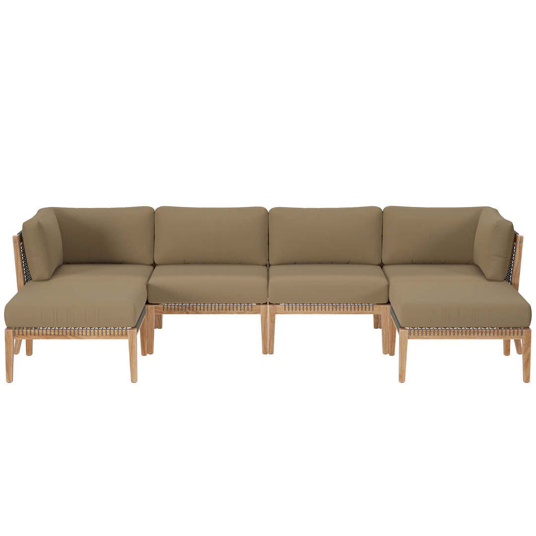 Cedar 6-Piece Outdoor Patio Teak Wood Sectional Sofa