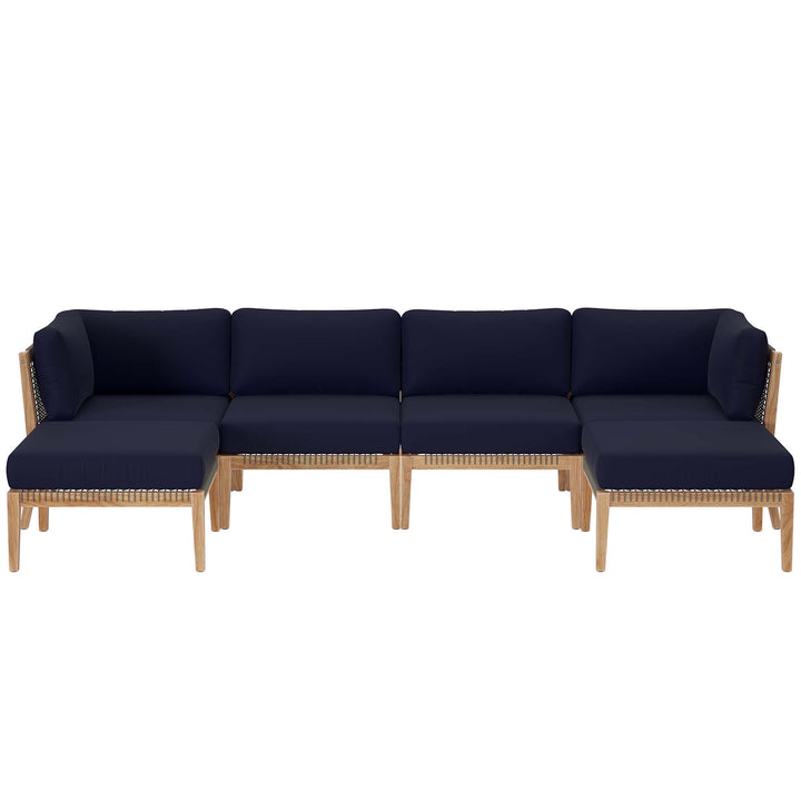 Cedar 6-Piece Outdoor Patio Teak Wood Sectional Sofa