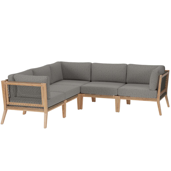 Coastal 5-Piece Outdoor Patio Teak Wood Sectional Sofa