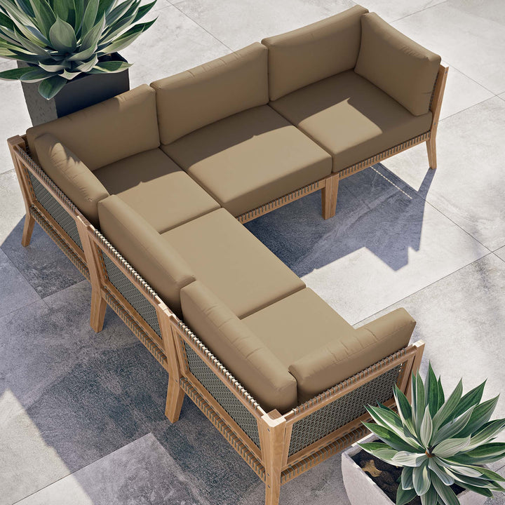 Coastal 5-Piece Outdoor Patio Teak Wood Sectional Sofa