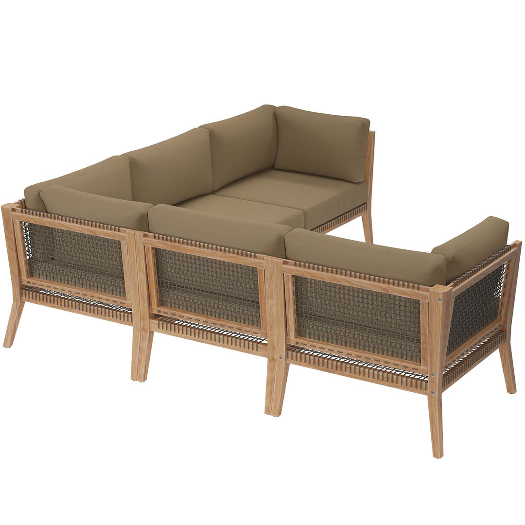 Coastal 5-Piece Outdoor Patio Teak Wood Sectional Sofa