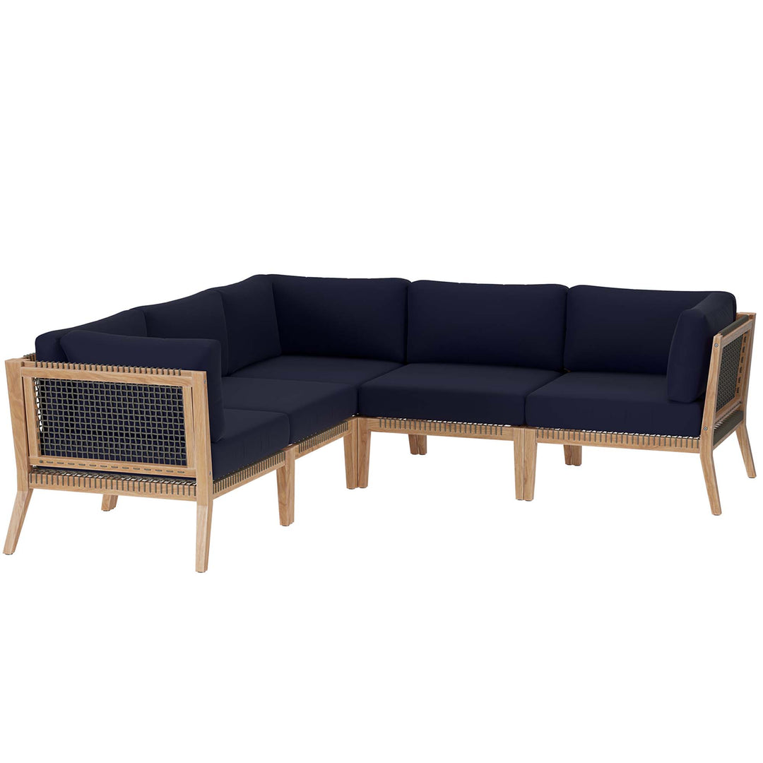 Coastal 5-Piece Outdoor Patio Teak Wood Sectional Sofa