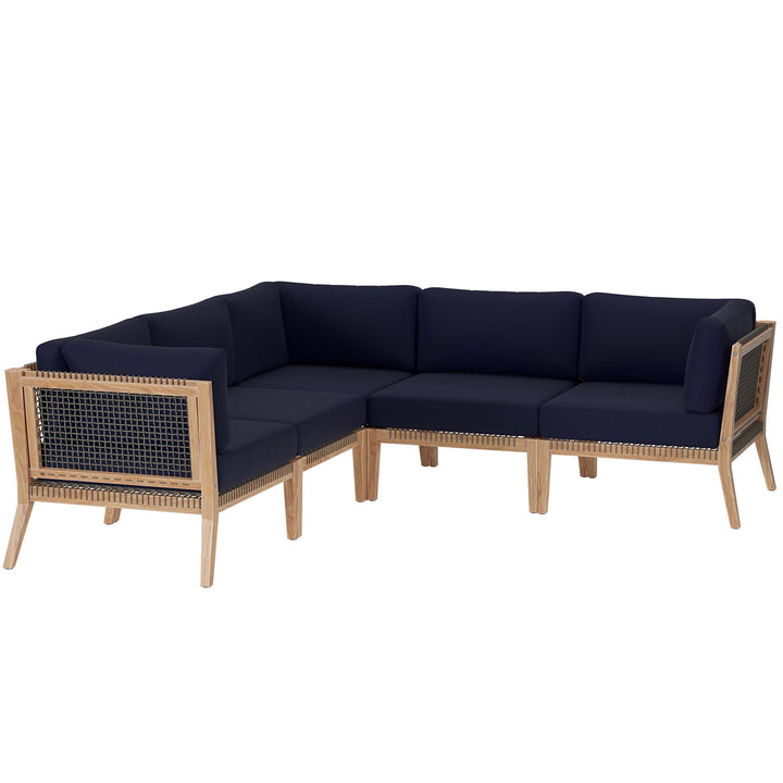 Coastal 5-Piece Outdoor Patio Teak Wood Sectional Sofa