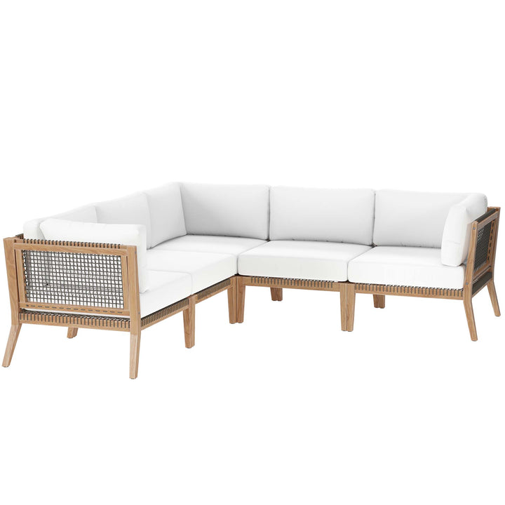 Coastal 5-Piece Outdoor Patio Teak Wood Sectional Sofa