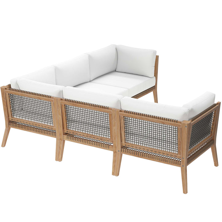 Coastal 5-Piece Outdoor Patio Teak Wood Sectional Sofa