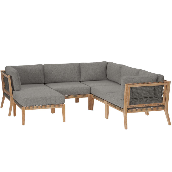 Clearwater 6-Piece Open-air Patio Teak Wood Seating Sofa