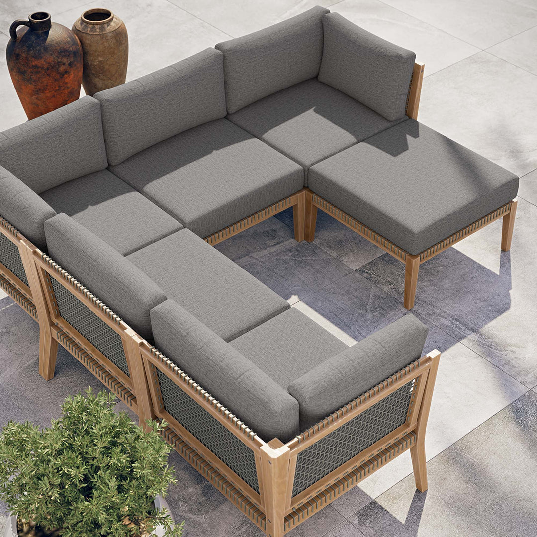 Clearwater 6-Piece Open-air Patio Teak Wood Seating Sofa