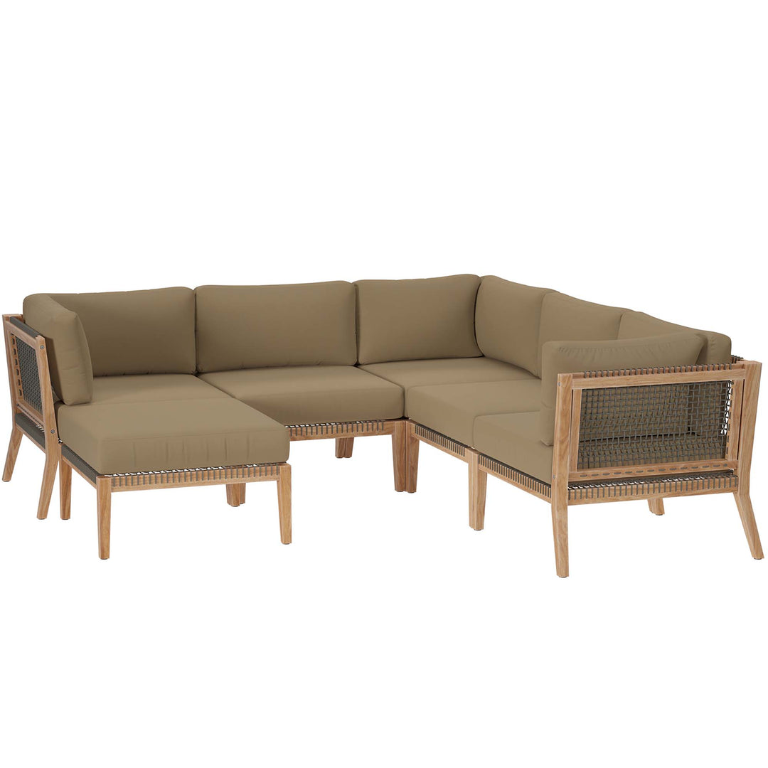 Clearwater 6-Piece Open-air Patio Teak Wood Seating Sofa