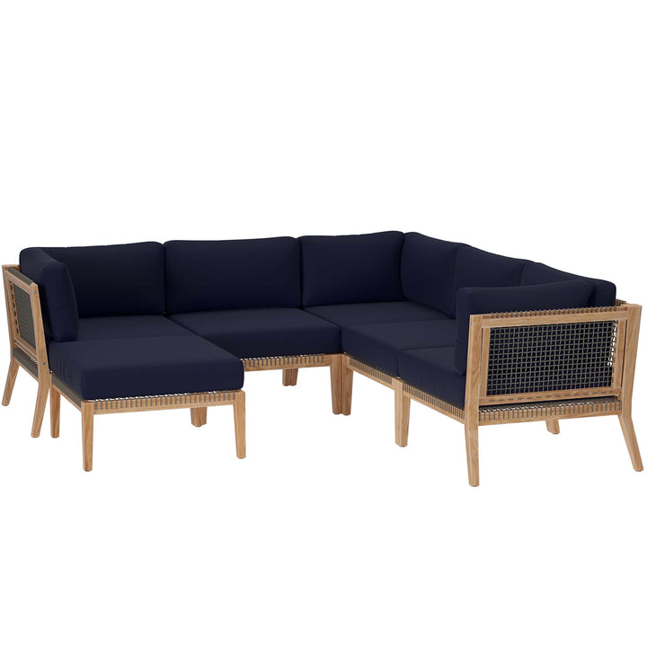 Clearwater 6-Piece Open-air Patio Teak Wood Seating Sofa