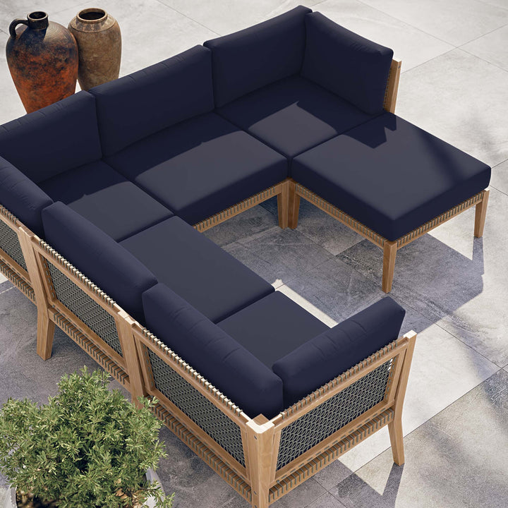 Clearwater 6-Piece Open-air Patio Teak Wood Seating Sofa