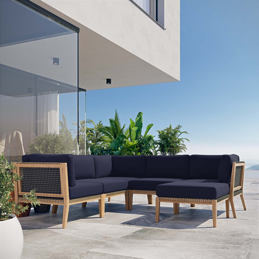 Clearwater 6-Piece Open-air Patio Teak Wood Seating Sofa