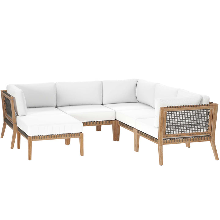 Clearwater 6-Piece Open-air Patio Teak Wood Seating Sofa