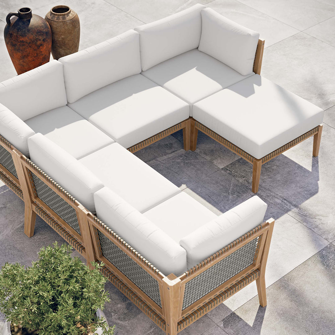 Clearwater 6-Piece Open-air Patio Teak Wood Seating Sofa