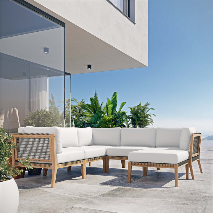 Clearwater 6-Piece Open-air Patio Teak Wood Seating Sofa